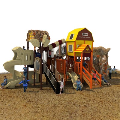 Factory custom preschool outdoor playground wood tree house for kids