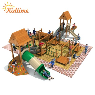 New arrival children outdoor wood playground equipment with combined slide